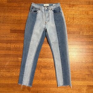 Pacsun Women's Mom Jeans Size 25 Two Tone Colorblock High‎ Rise Raw Hem Denim